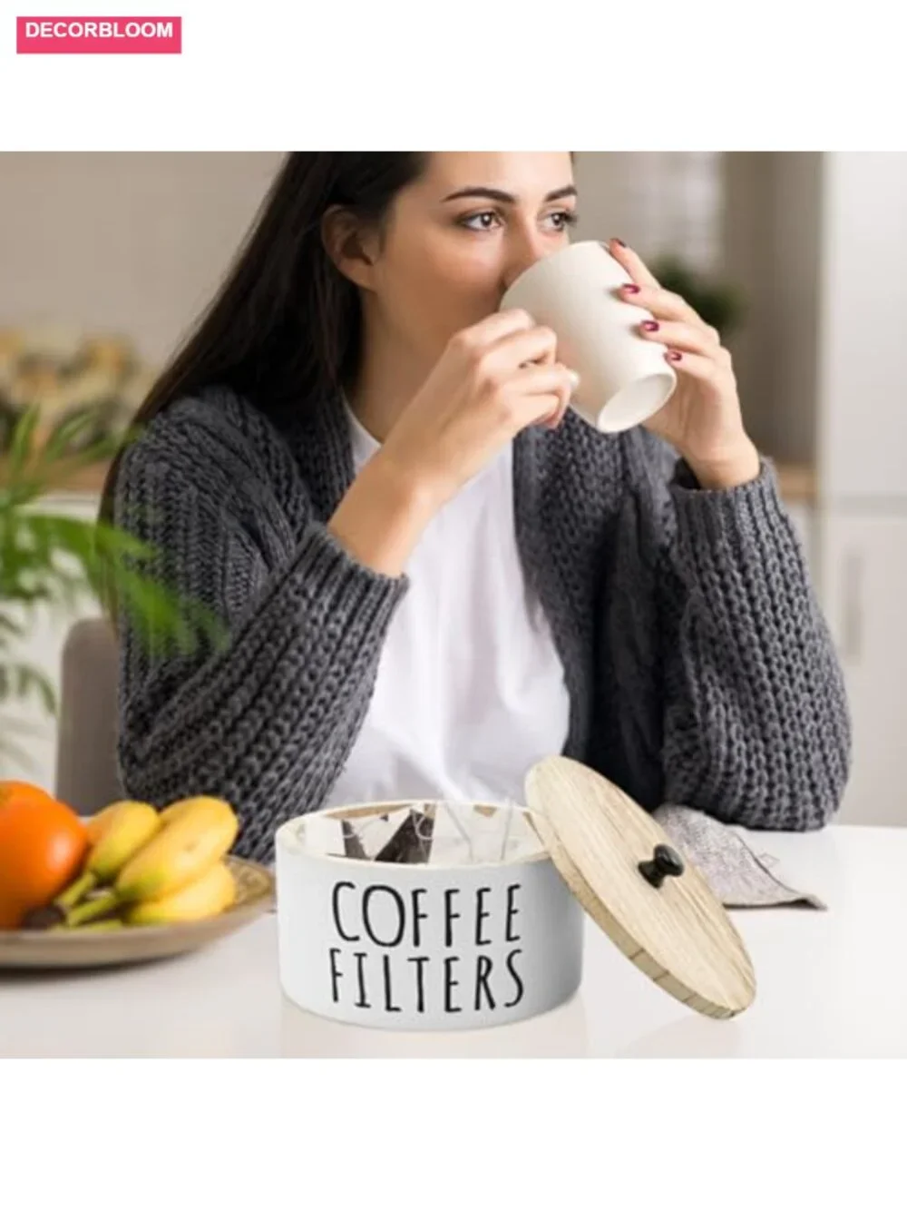 Wooden Coffee Filter Holder with Lid, Tea Bag Organizer Storage Container,